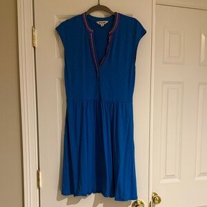 Boden Cerulean Blue Cap Sleeve Knit Dress with Pink Trim